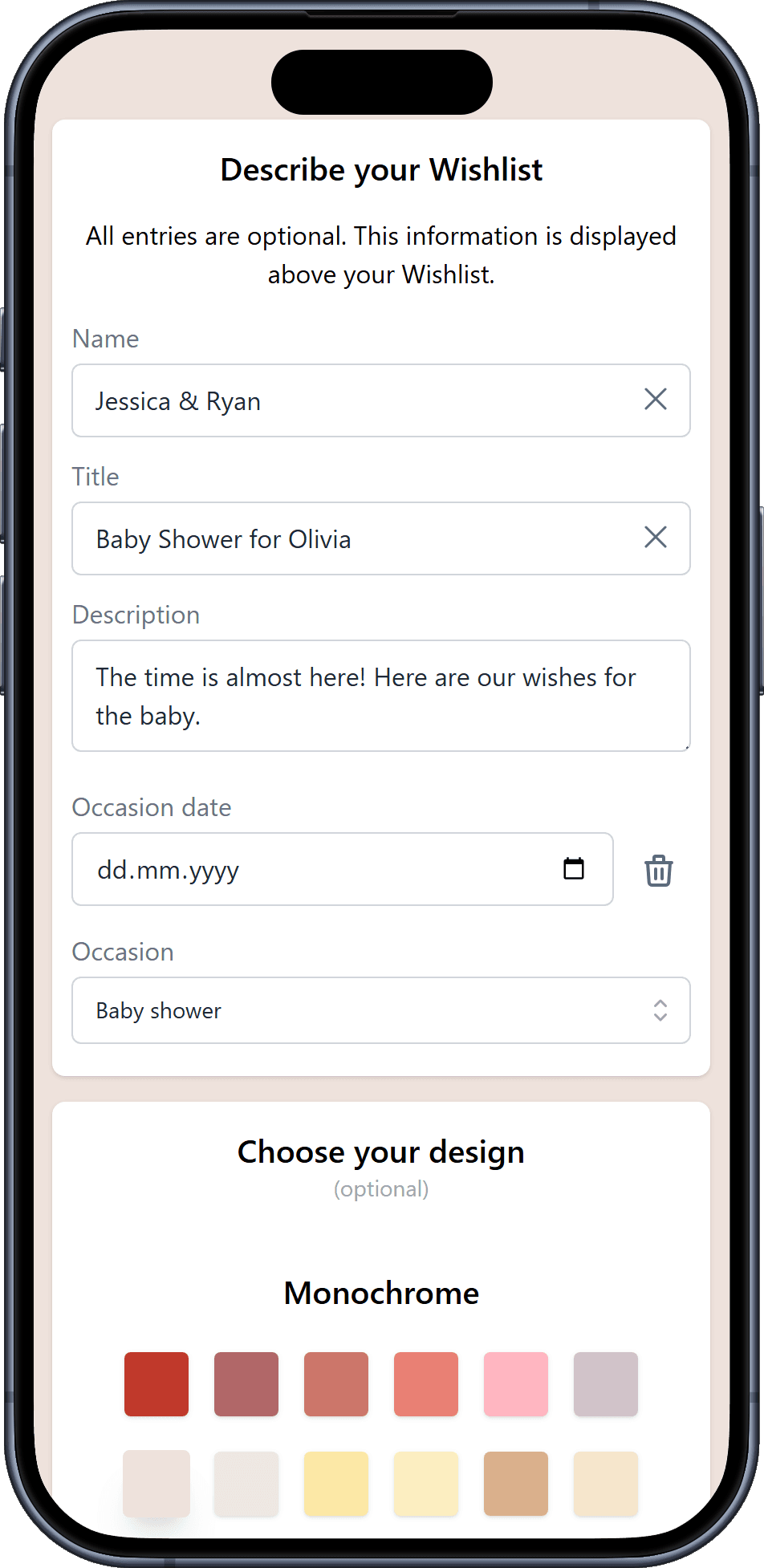How to add details to your wishlist