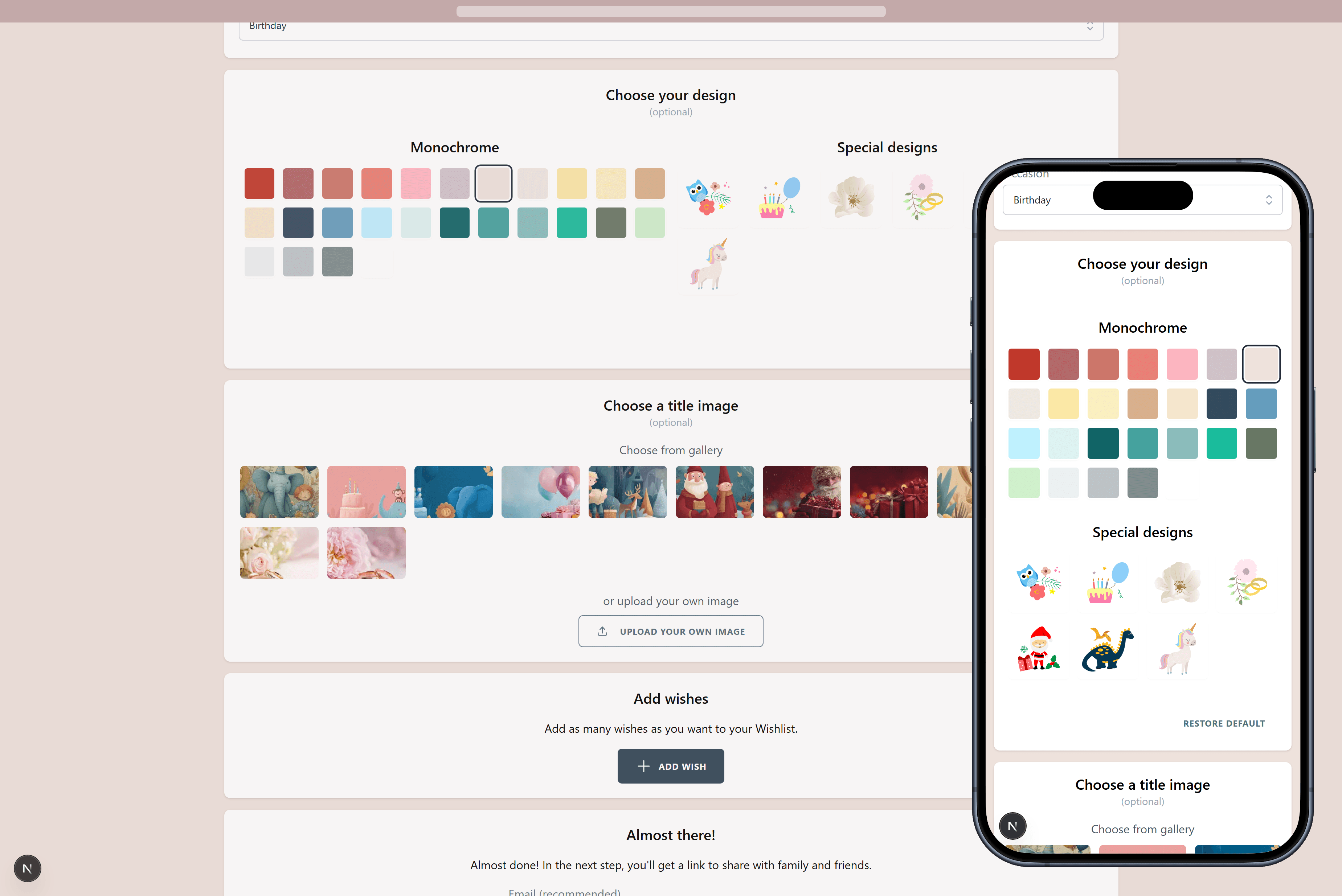 The designs you can pick for your wishlist