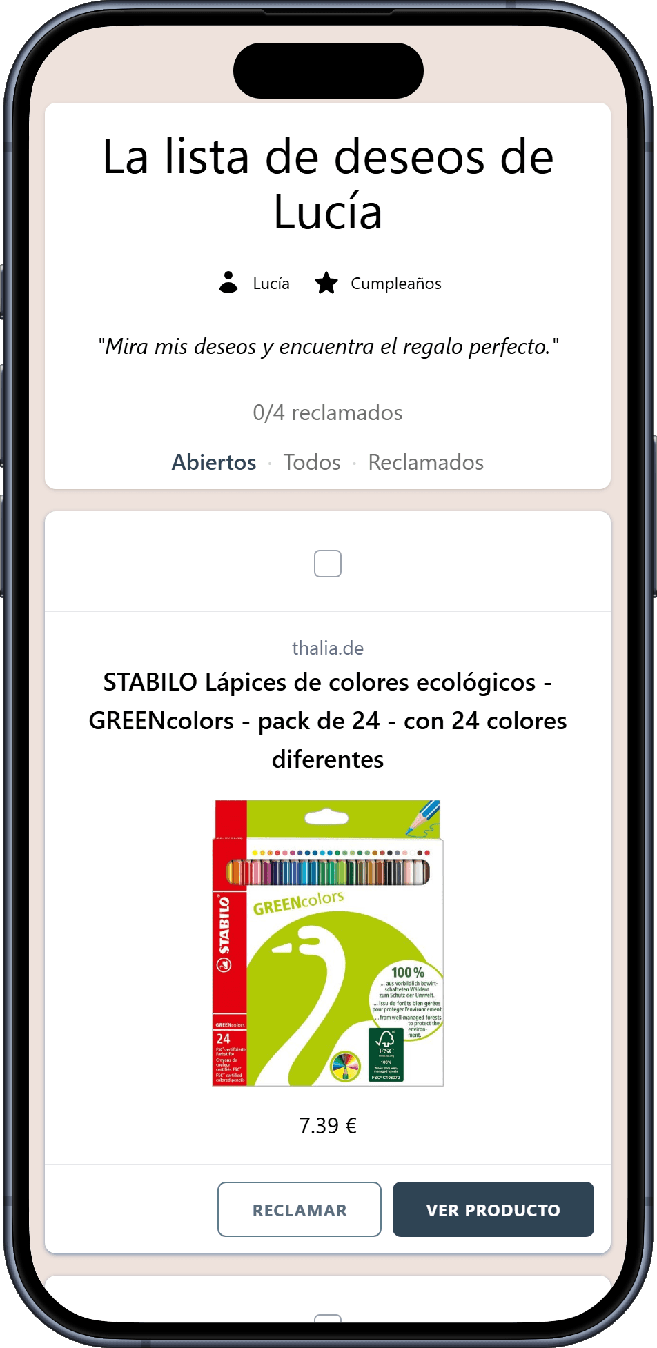 Ejemplo de una lista de deseos online terminada lista para compartir con amigos y familiares