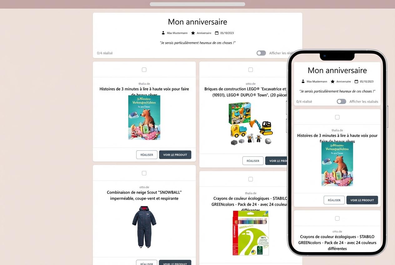 Voici à quoi ressemble la liste de souhaits terminée pour votre anniversaire