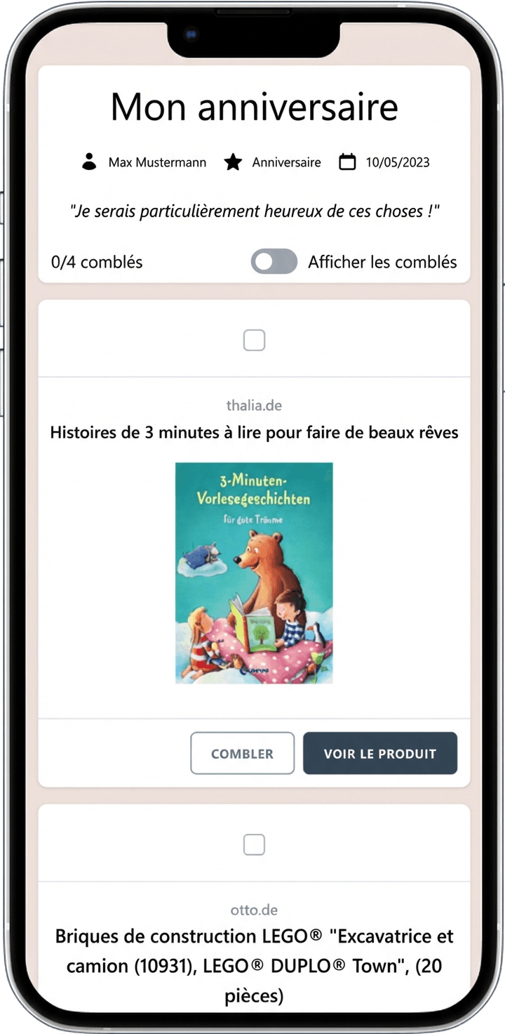 Voici à quoi ressemble la liste de souhaits terminée pour votre anniversaire