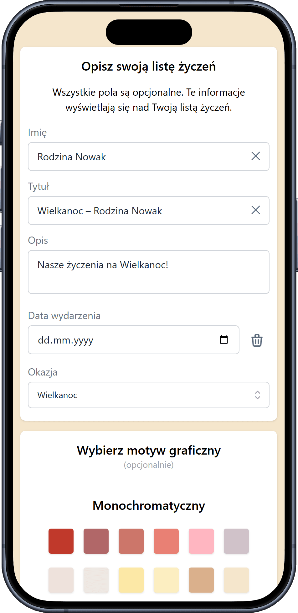 Jak dodać szczegóły do listy życzeń