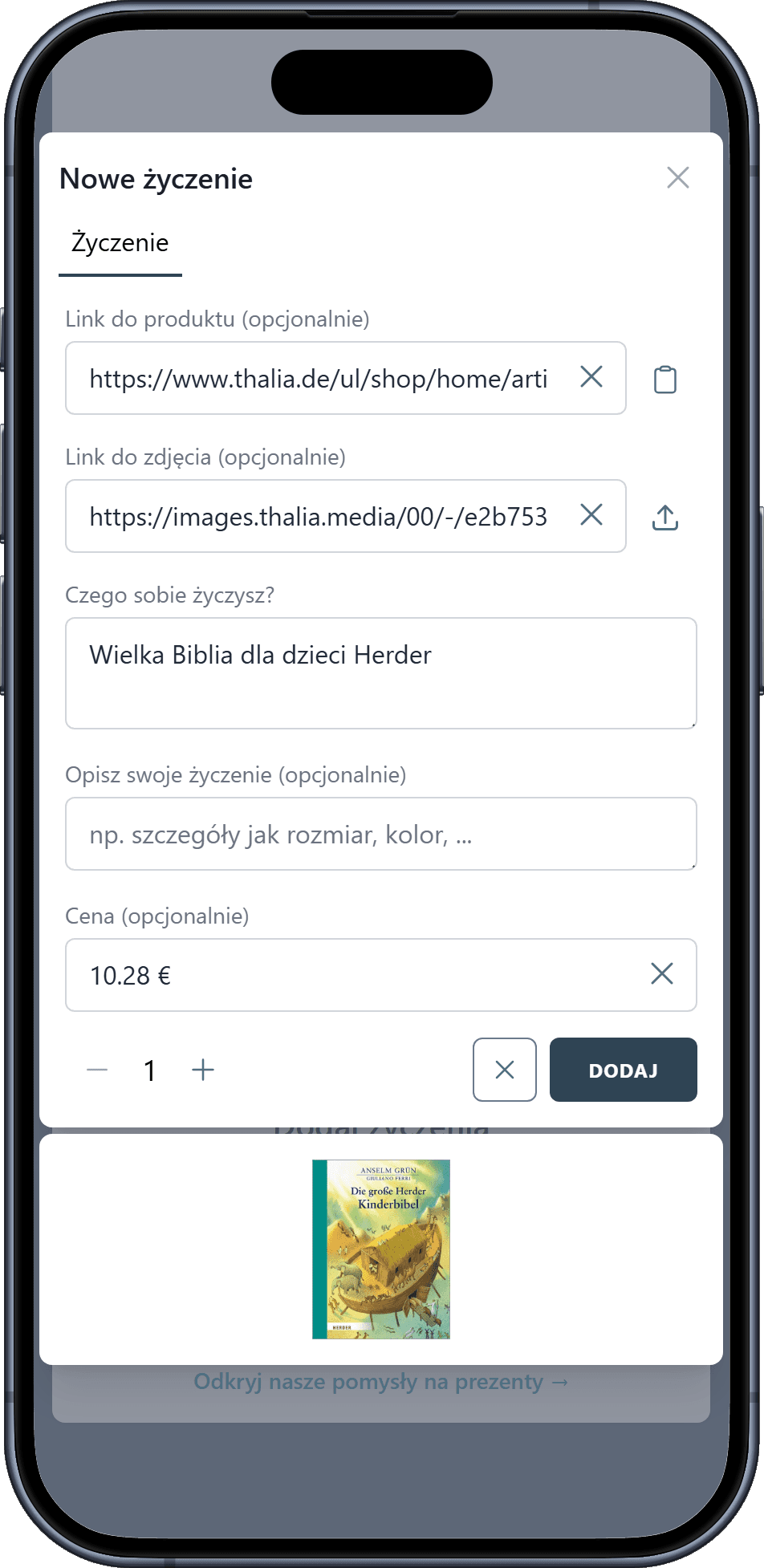 Jak dodać życzenia do listy życzeń